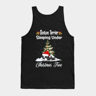 Boston Terrier Sleeping Under Christmas Tree Funny Xmas Tank Top